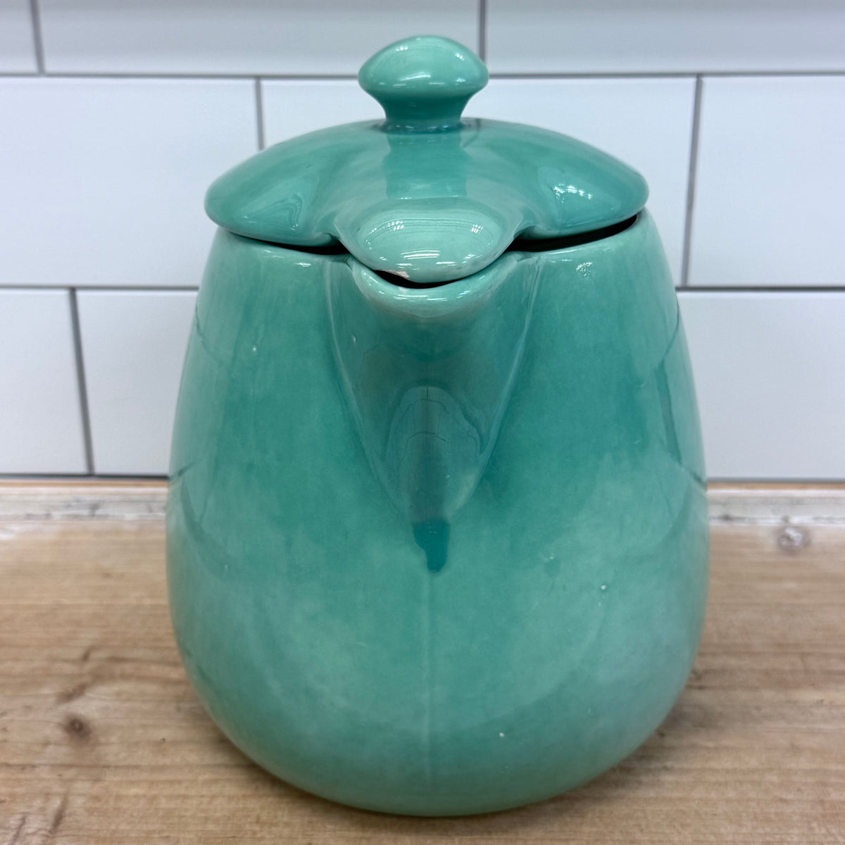 Russel Wright Style Seafoam Green Ceramic Covered Pitcher