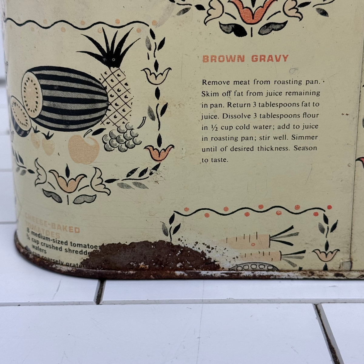 Recipe Print Metal Bread Box Vintage 1950s