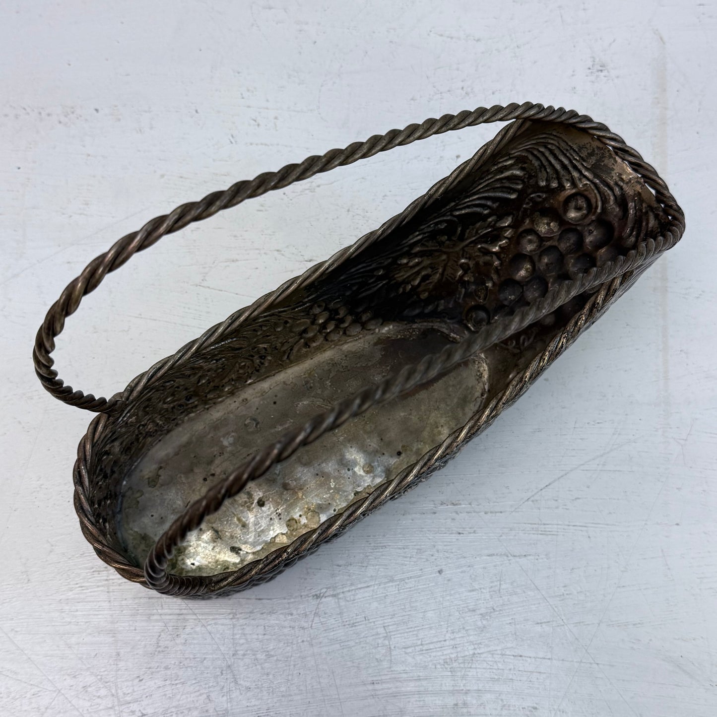 Cast Metal Embossed Basket with Cinnamon Stick Bundle