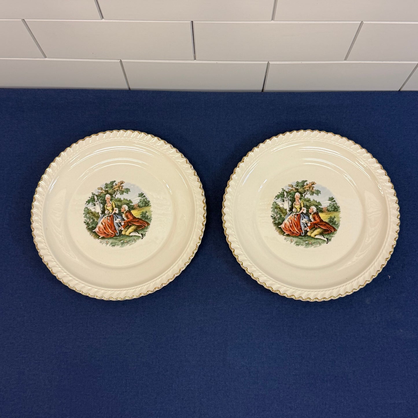 Harker Pottery Courting Couple Plate & Cake Serve Set