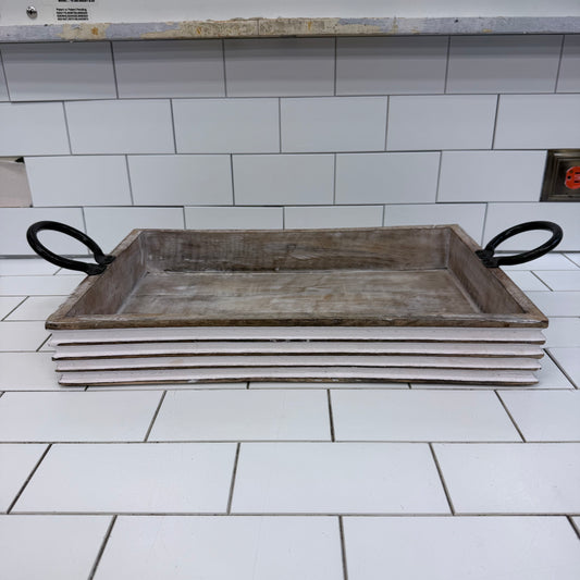 Rustic Wood Tray Bowl & Blue Ceramic Decor Set