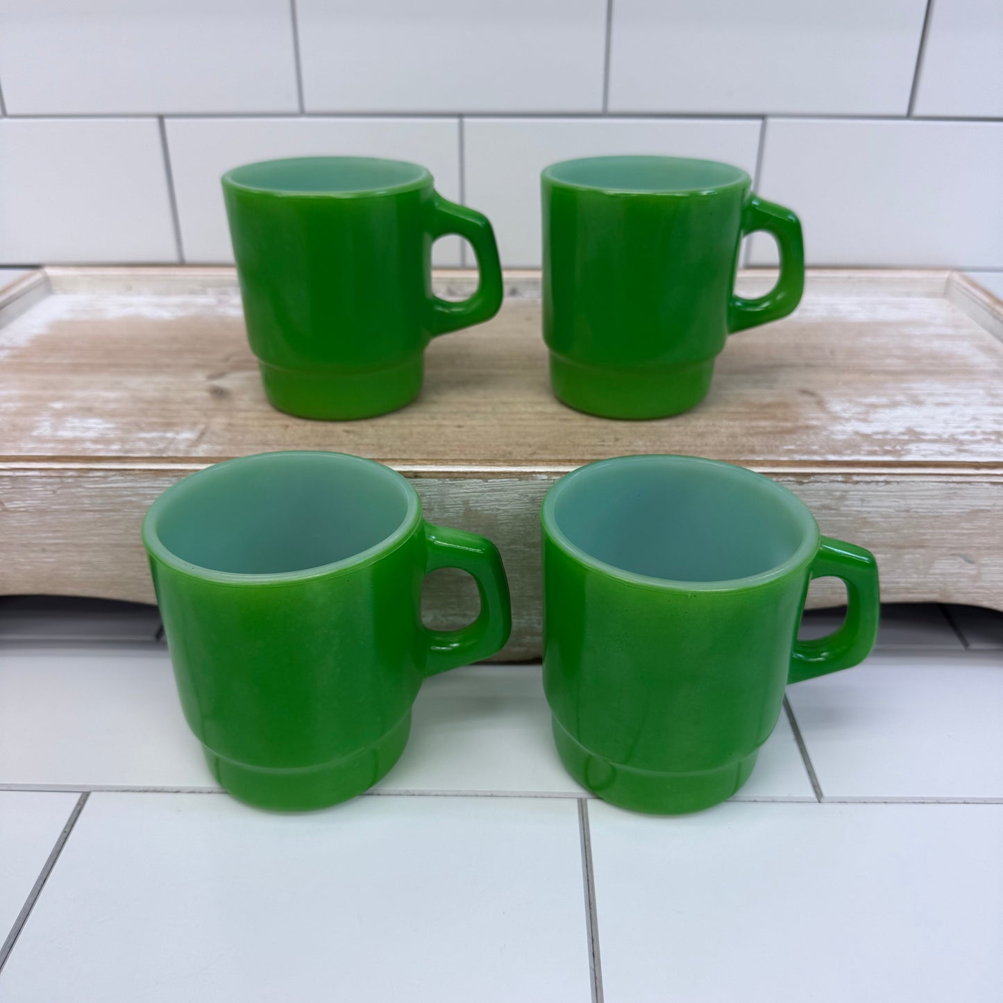 Fire King Mugs, Stackable Glass Set of 4