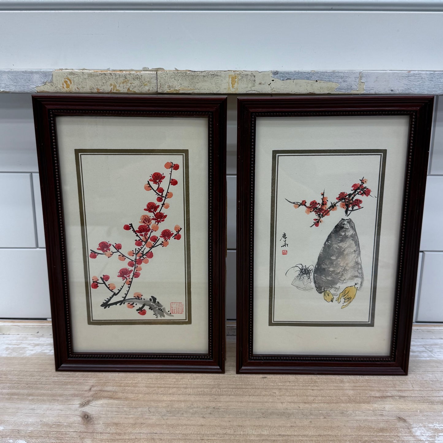 Chinese Plum Blossom Watercolor Prints, Set of 2