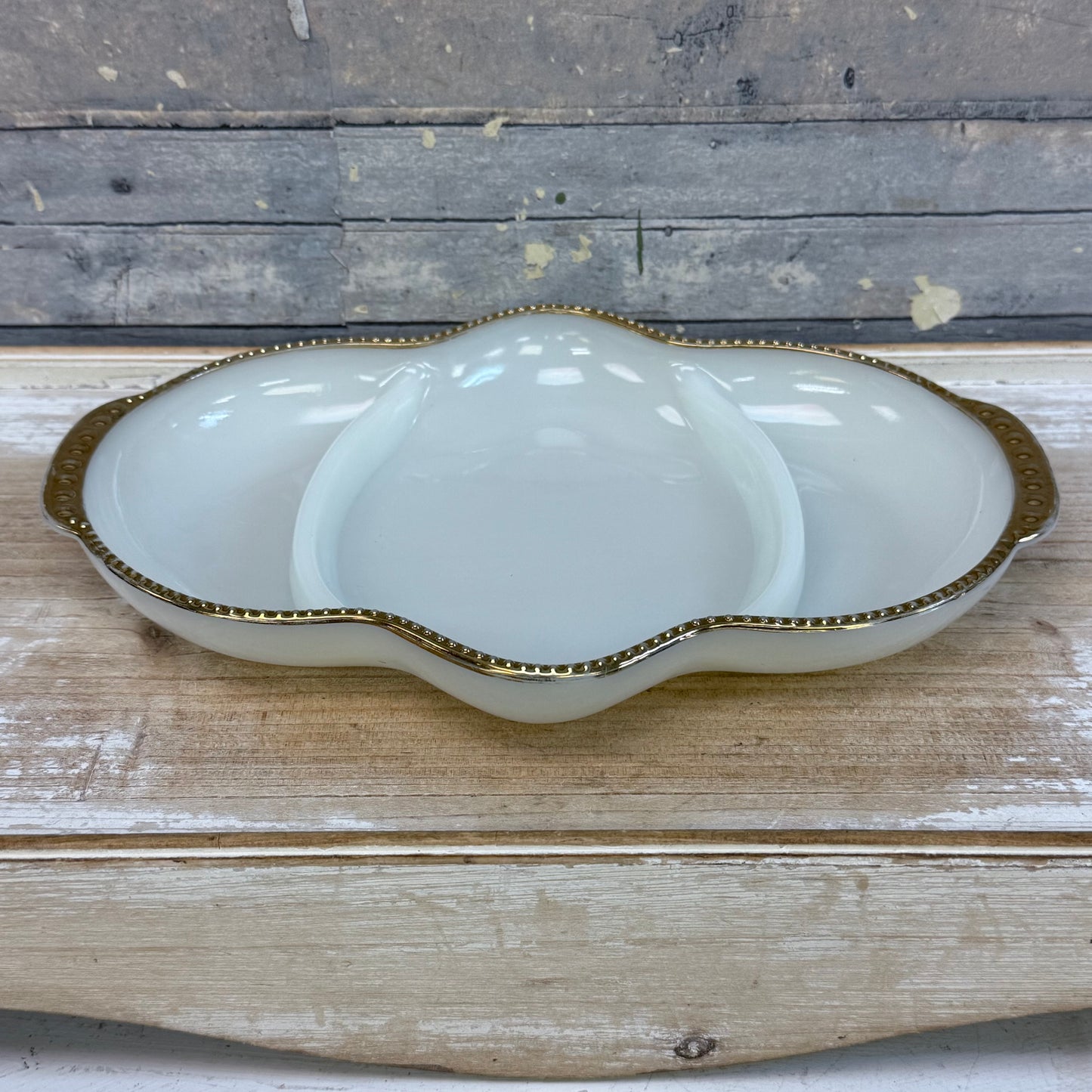 Fire King Gilded Milk Glass Divided Serving Tray