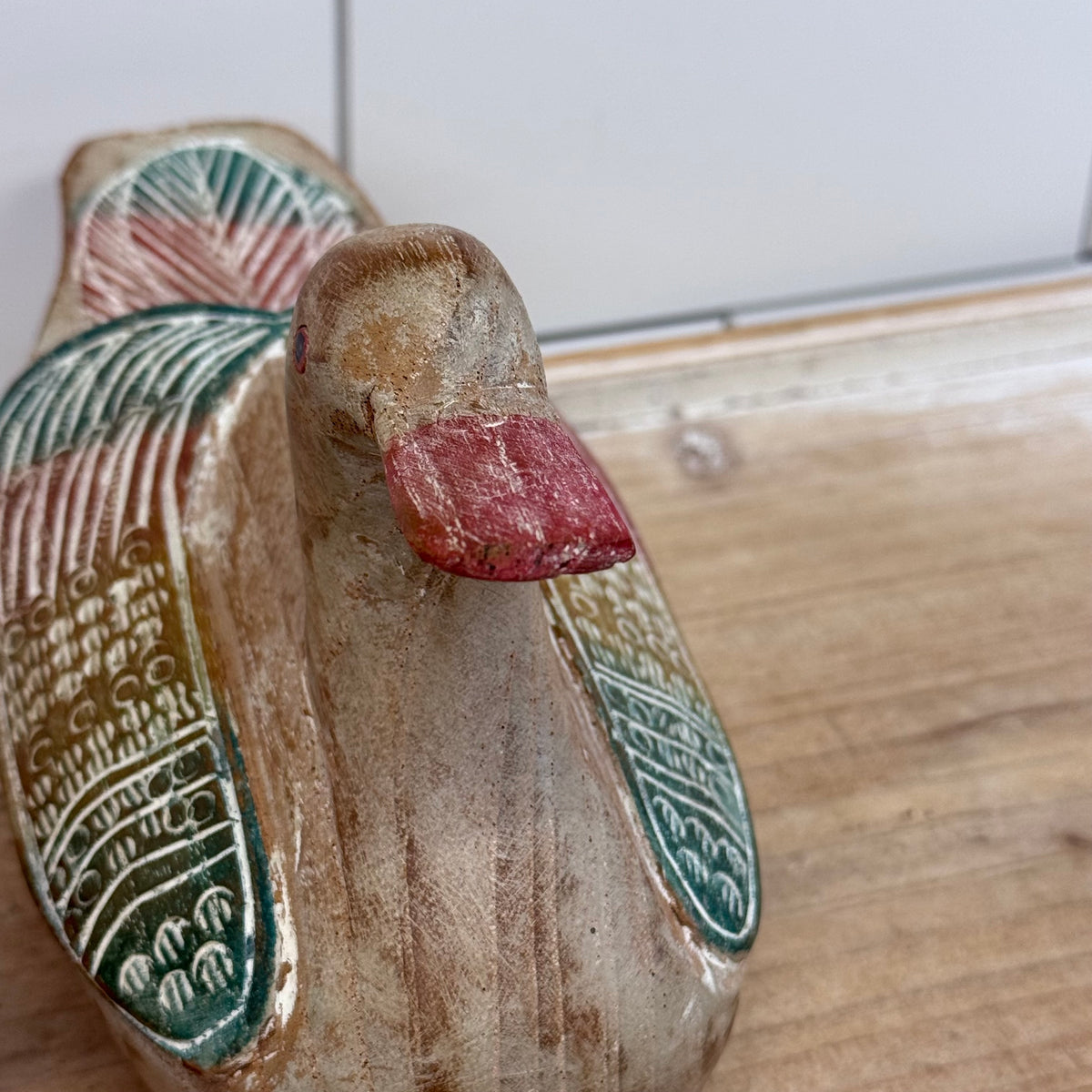 Hand Painted Wood Duck Decoy Figurines Thailand Set