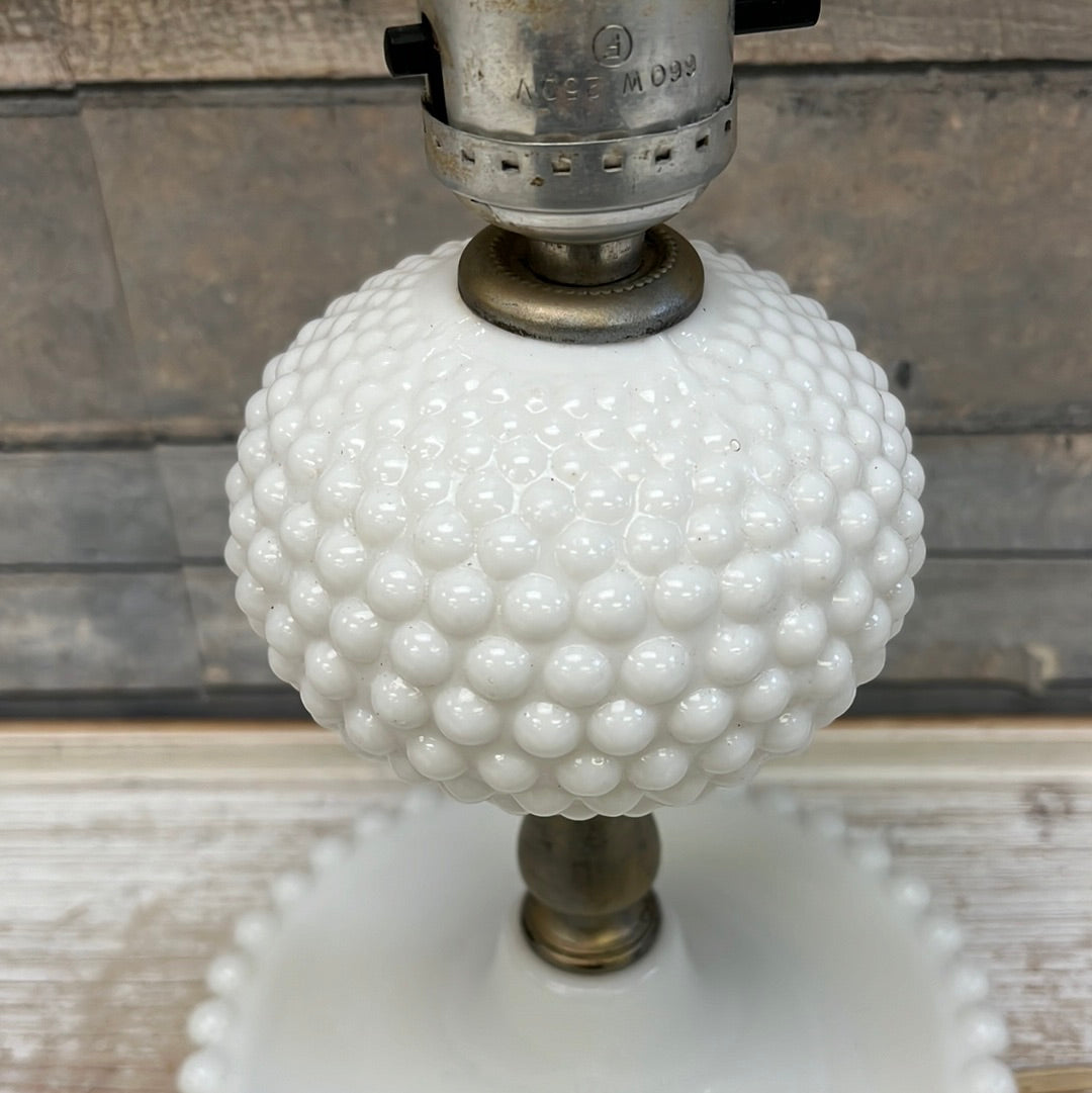 Vintage Hobnail Milk Glass Electric Table Lamp