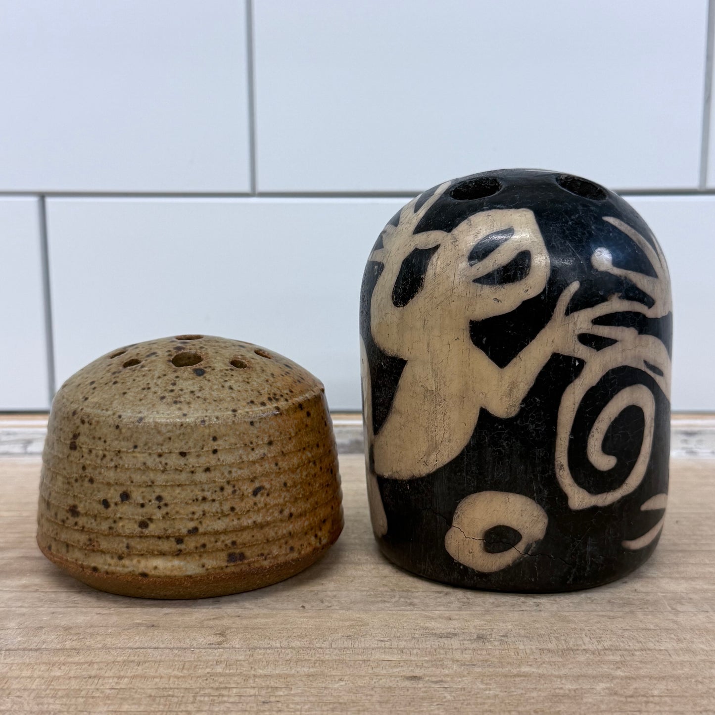 Studio Pottery Flower Frog Bud Vases Set of 2 Signed Choi