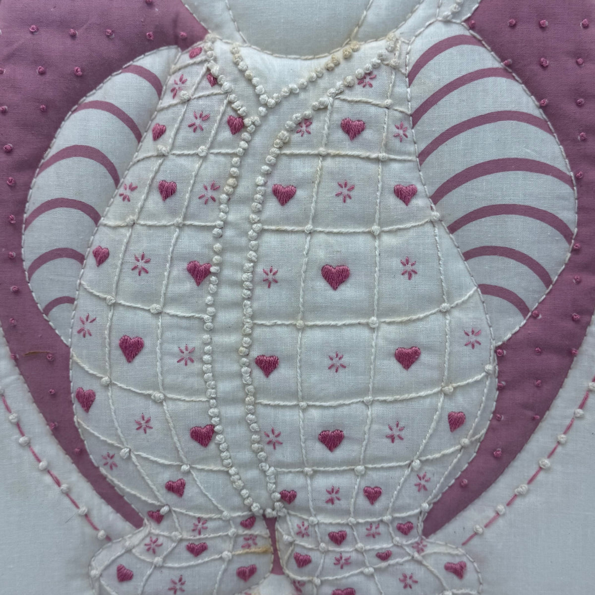Teddy Bear Embroidery Pink Pajamas Nursery Textile Wall Art