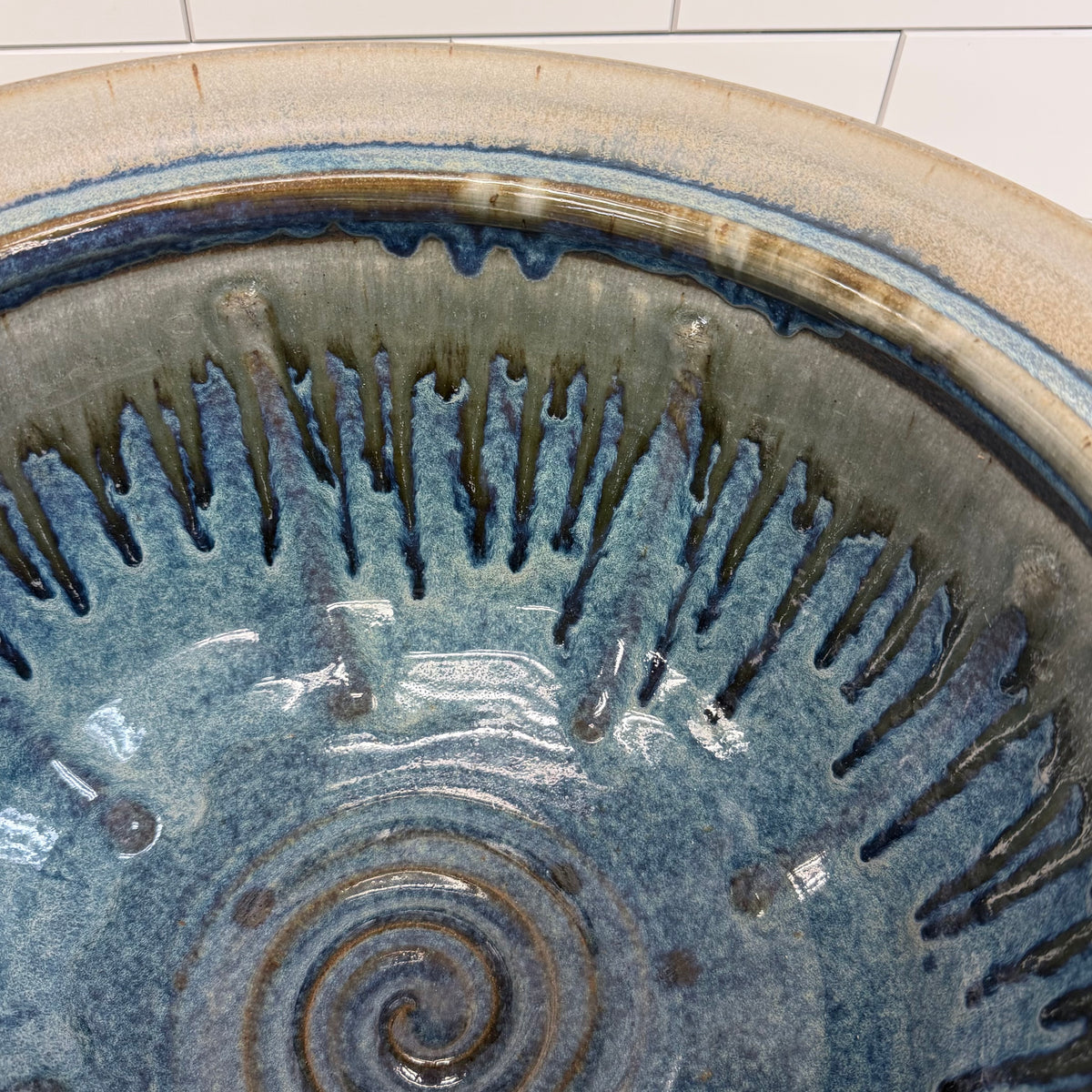 Studio Pottery Blue Glazed Stoneware Centerpiece Bowl