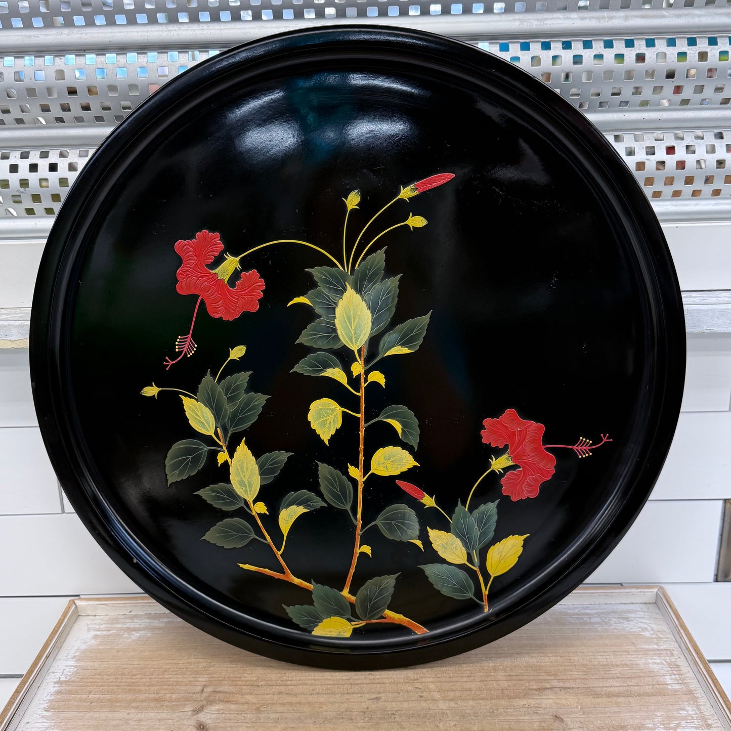 Bembo Okinawa Japanese Lacquerware Floral Serving Tray