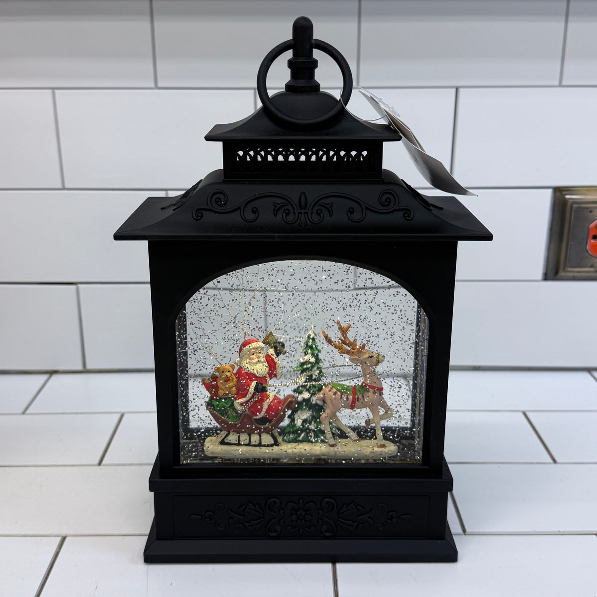 RAZ Imports Santa Reindeer Lighted Snow Globe Lantern Christmas