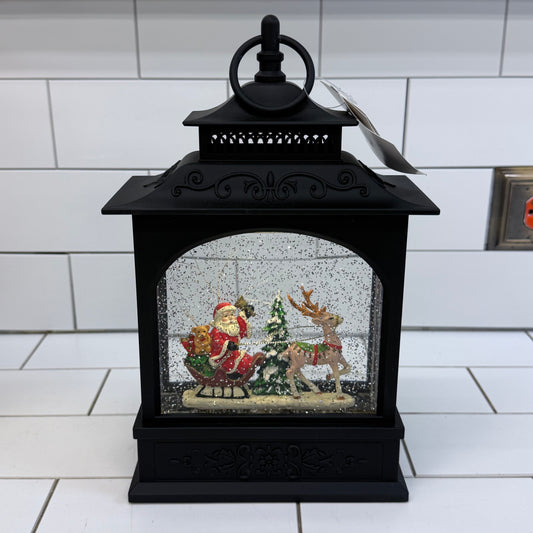 RAZ Imports Santa Reindeer Lighted Snow Globe Lantern Christmas