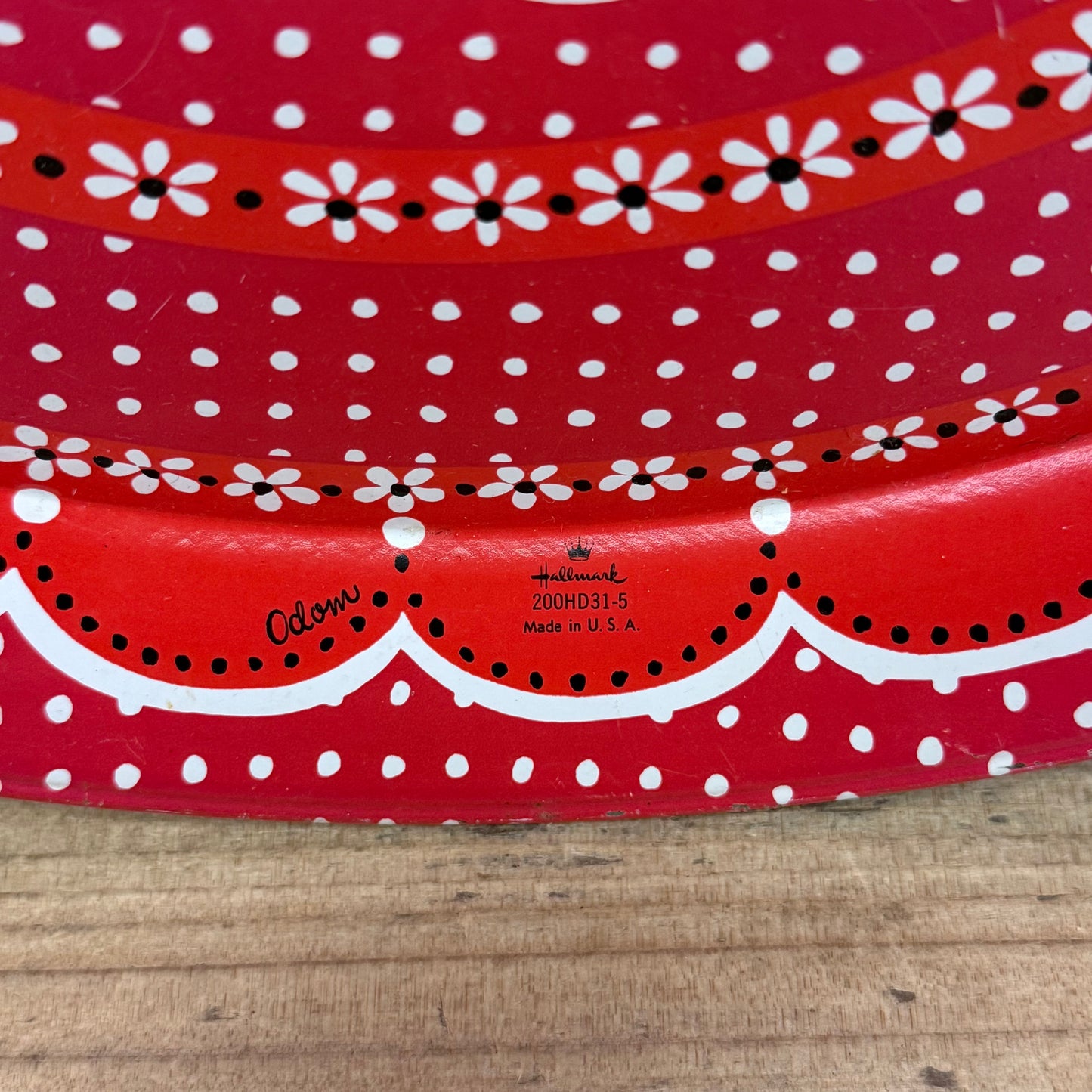 Folk Art Metal Serving Tray with Polka Dot Floral Design