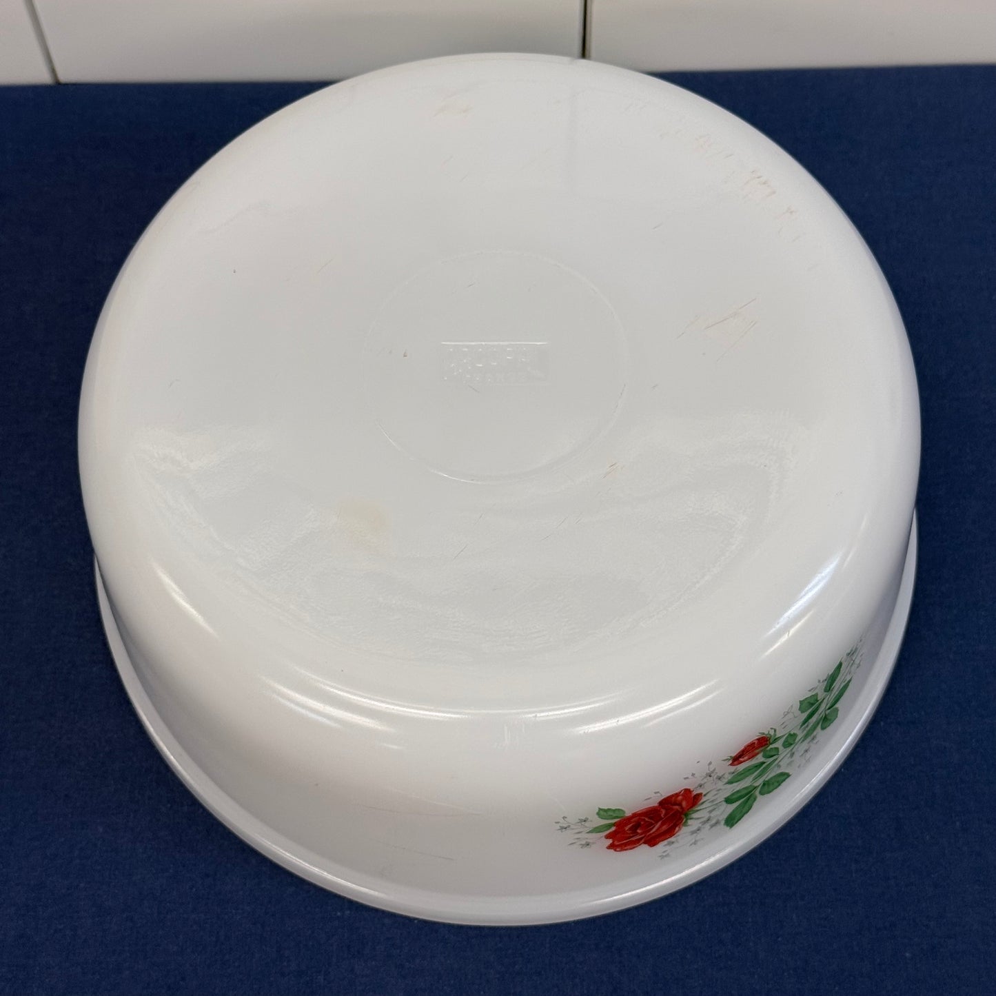 Arcopal France Rose Floral Milk Glass Serving Bowl 1970s