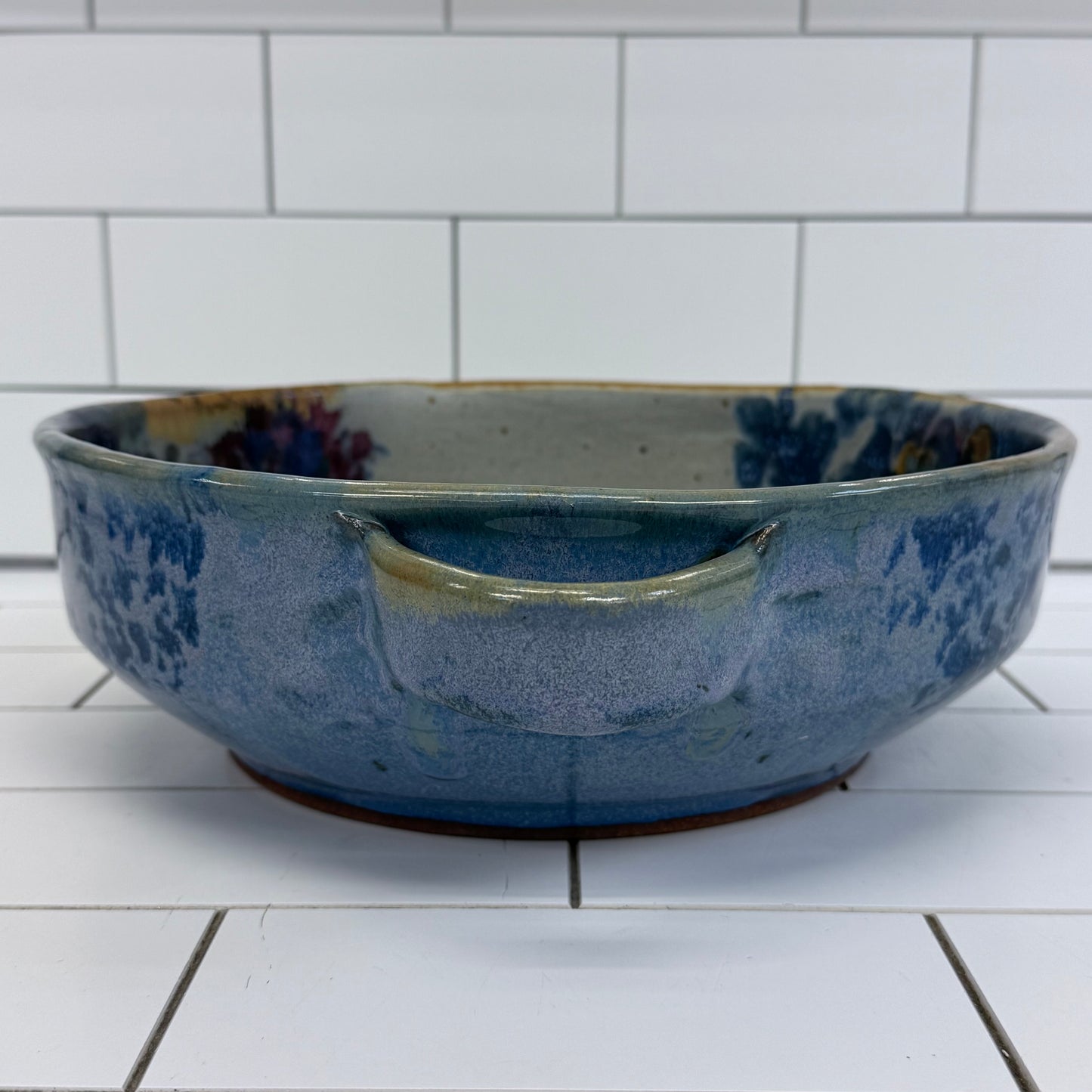 Studio Art Pottery Crystalline Glaze Double Handled Stoneware Bowl