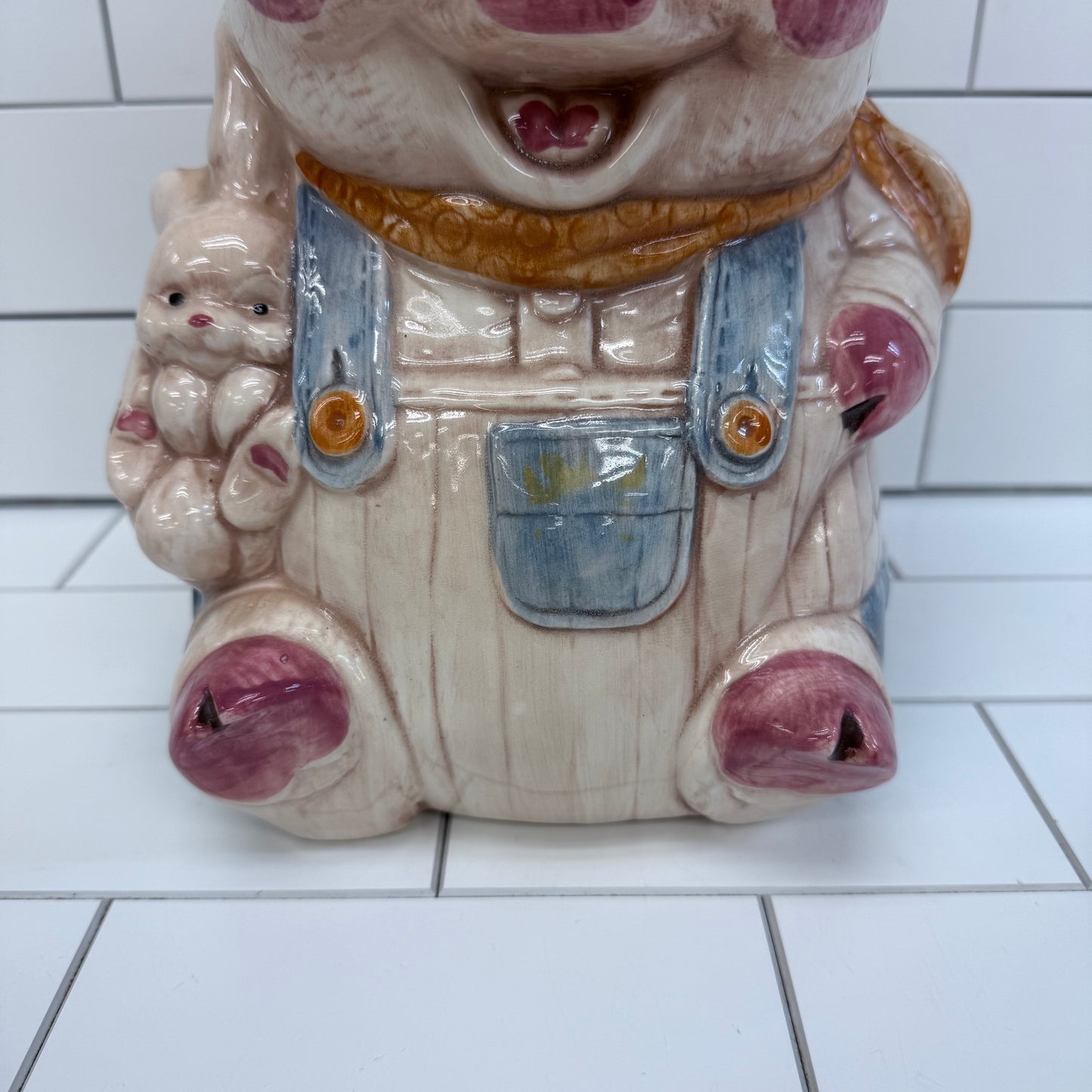 Treasure Craft Farmer Pig Cookie Jar, Ceramic 1960s