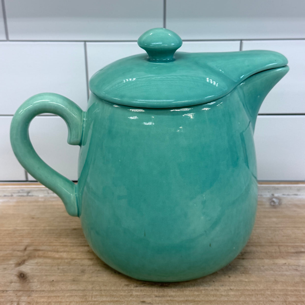 Russel Wright Style Seafoam Green Ceramic Covered Pitcher