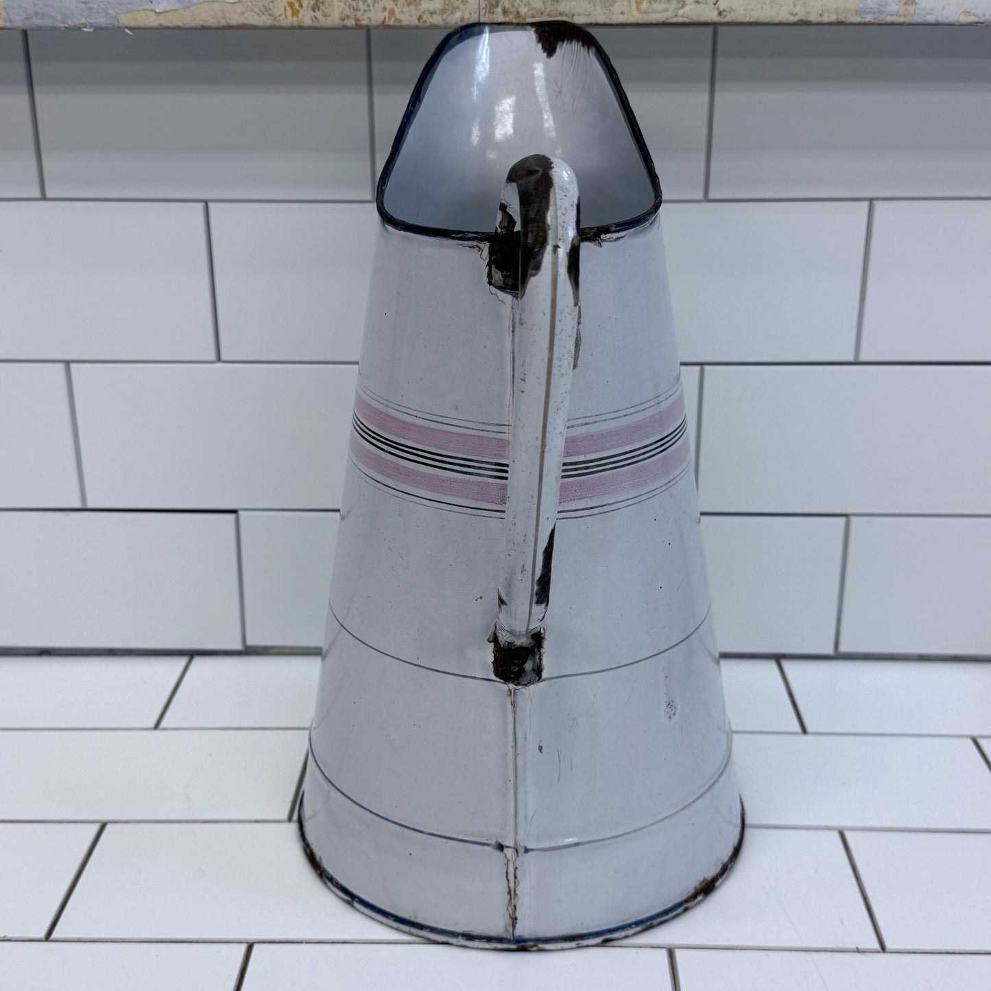 Striped Enamelware Pitcher