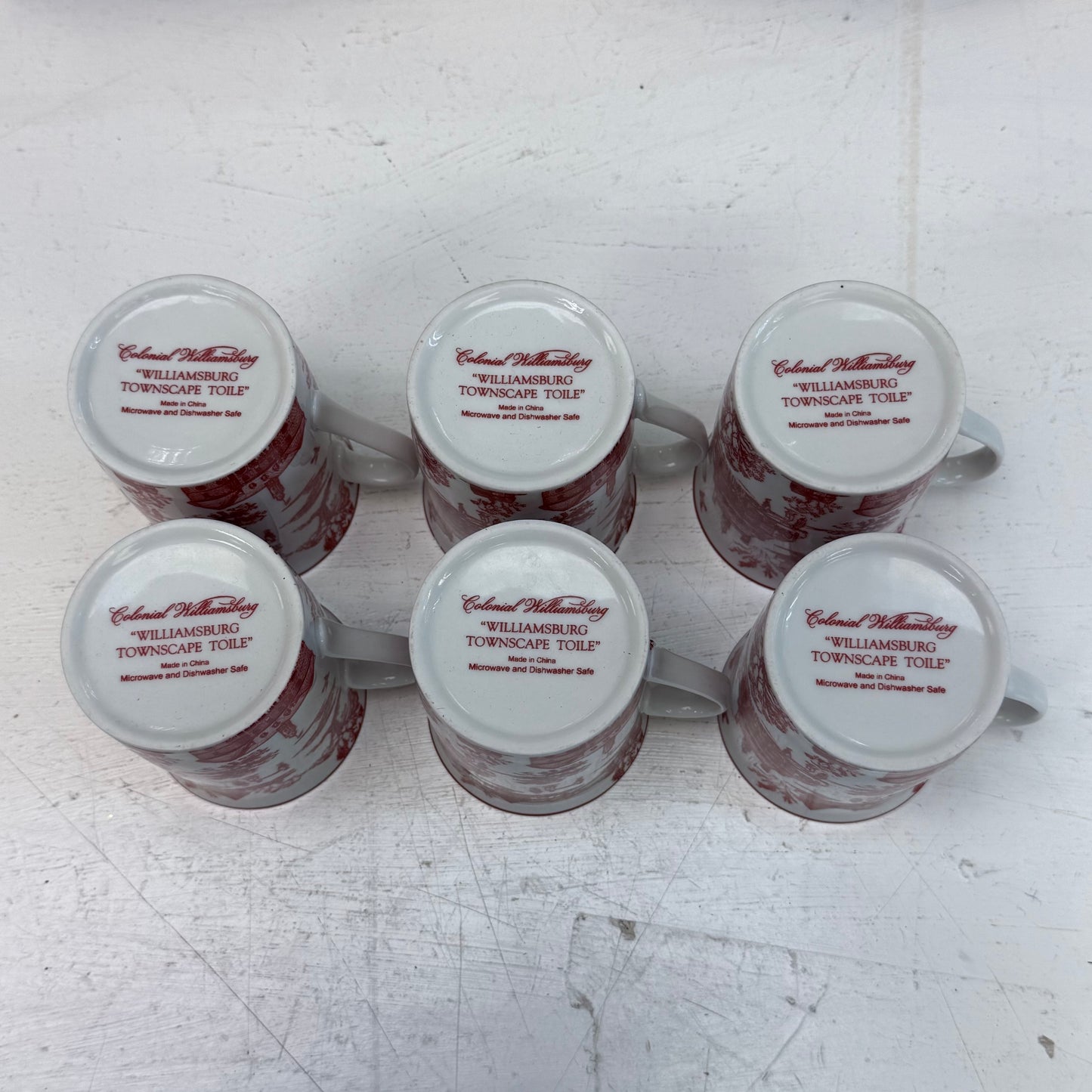 Colonial Williamsburg Townscape Toile Porcelain Mugs, Set of 6