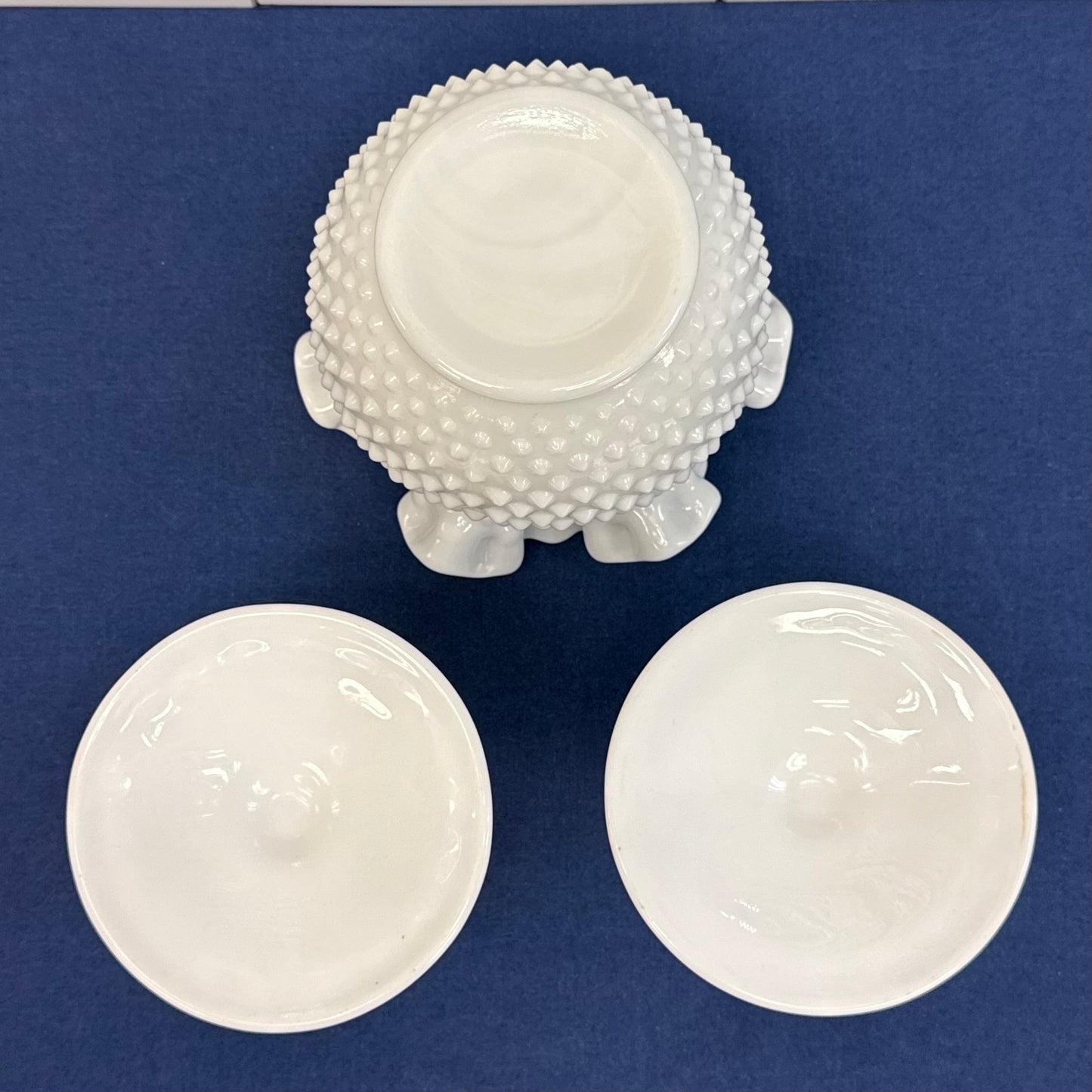Fenton Hobnail Milk Glass Vase & Candlestick Set of 3 1950-70