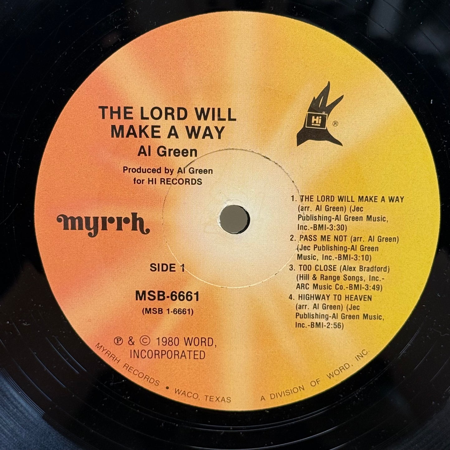 Al Green The Lord Will Make a Way Vinyl LP 1980 Myrrh #MSB-6661
