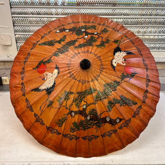 Hand Painted Lacquered Rice Paper Bamboo Parasol
