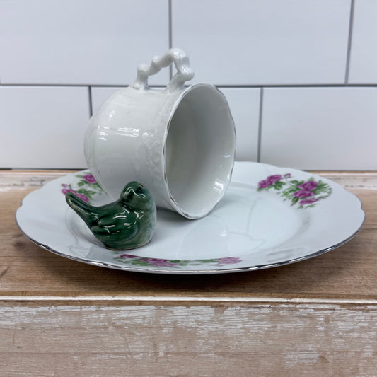 Handmade Porcelain Teacup Bird Display Plate