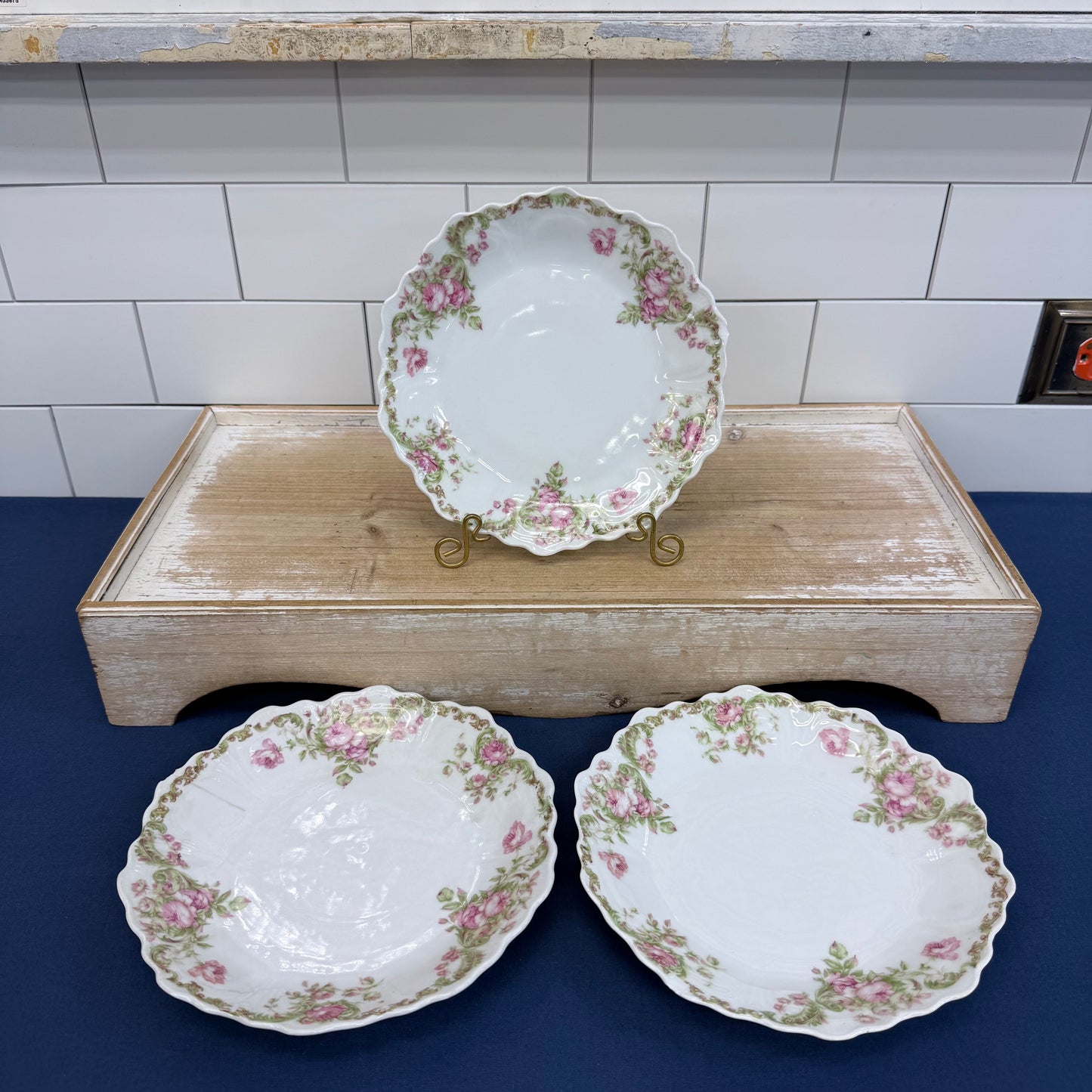Antique Z.S. & Co. Bavaria Pink Rose Salad Plates Set of 3