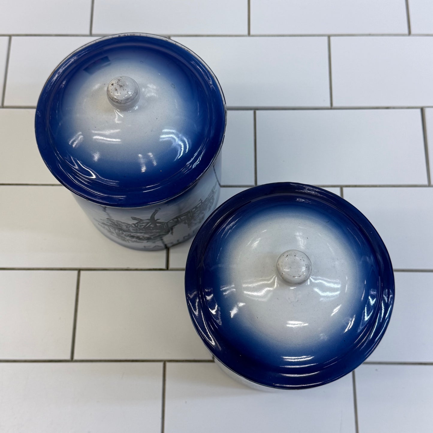 Windmill Enamelware Flour & Coffee Canisters, Set of 2