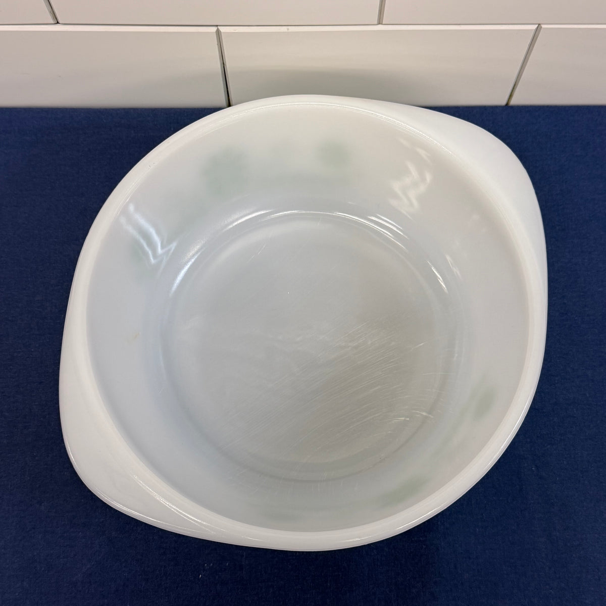 Glasbake Green Daisy Milk Glass Casserole Dish