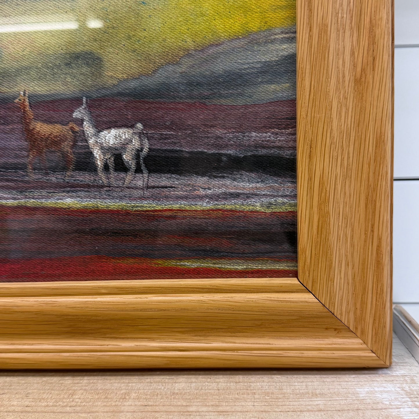 Original Llama Desert Sunset Painting Framed Canvas