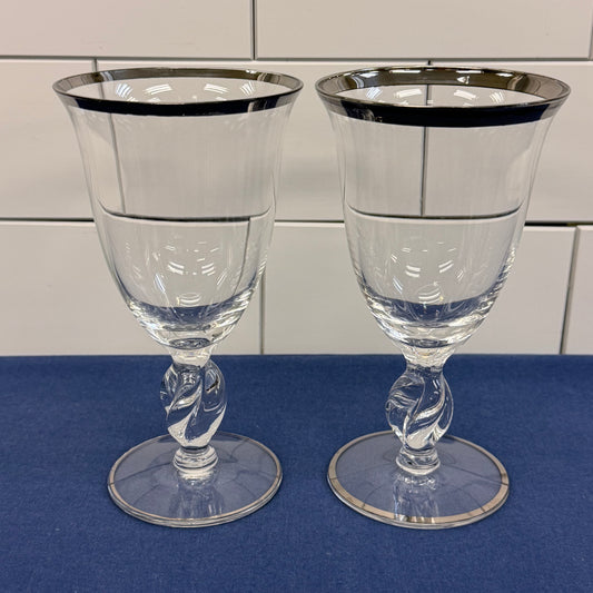 Imperial Glass Twist Goblets & Silver Banded Dishes Set of 4