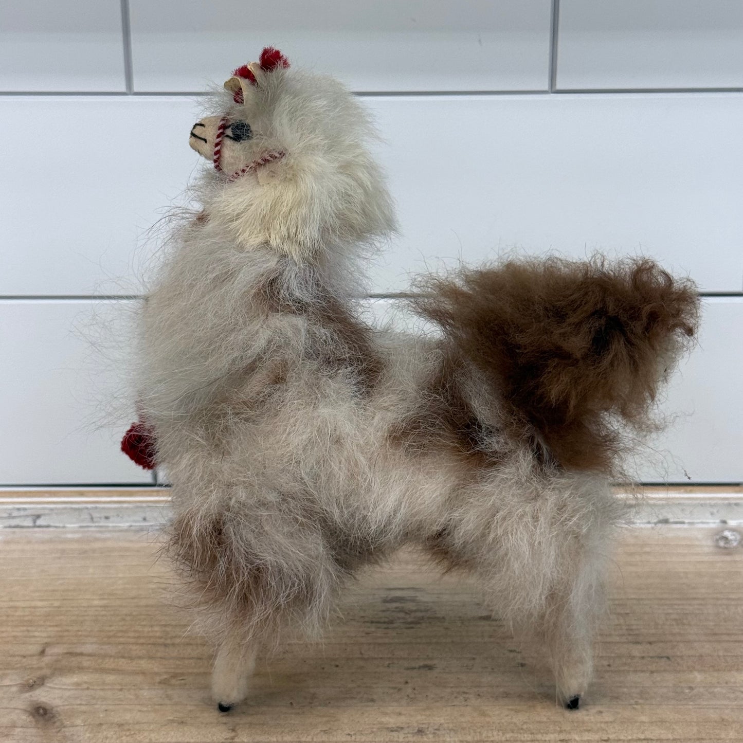 Peruvian Alpaca Fur Figurine Poseable Handmade Llama