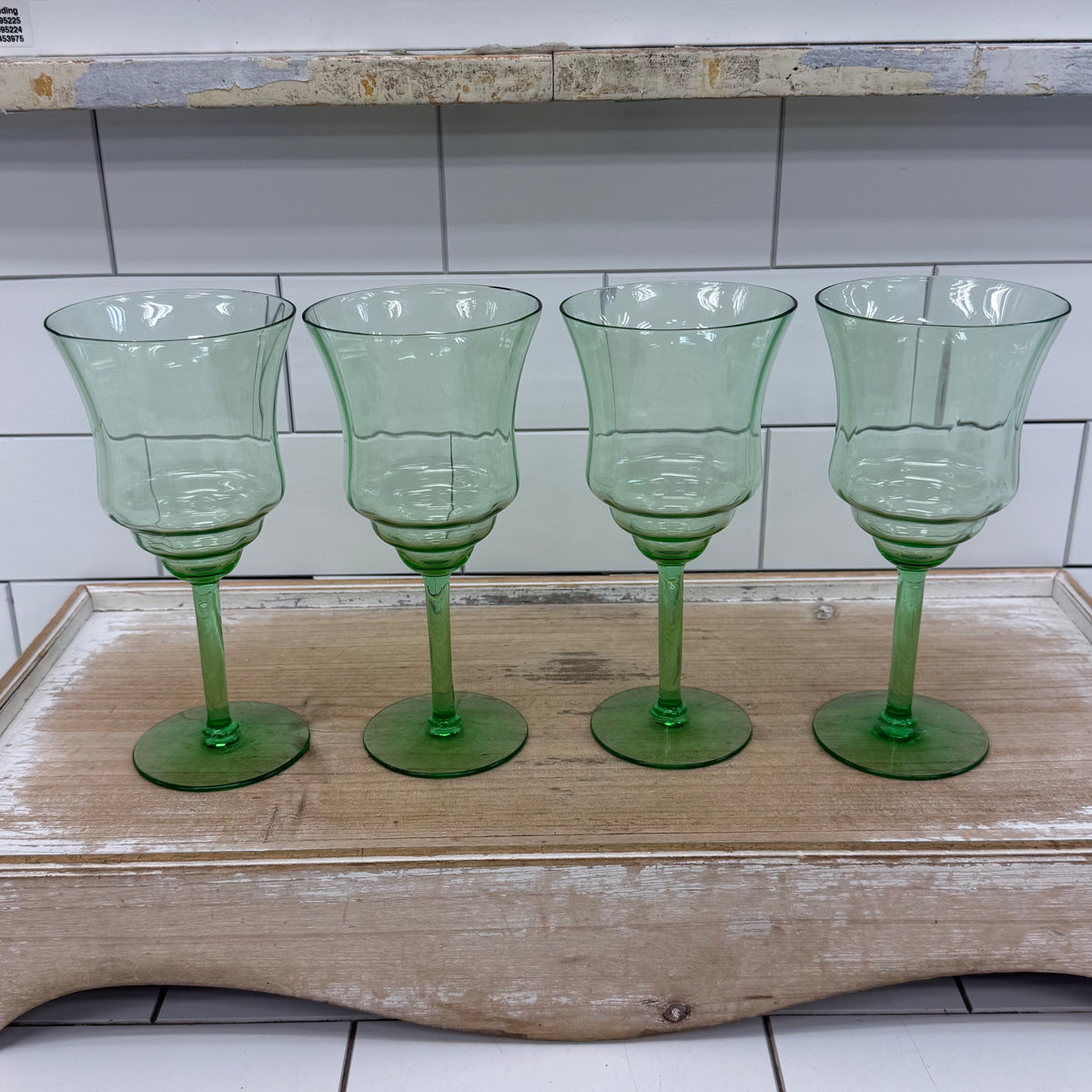 Green Glass Goblets Flared Bowl Set of 4