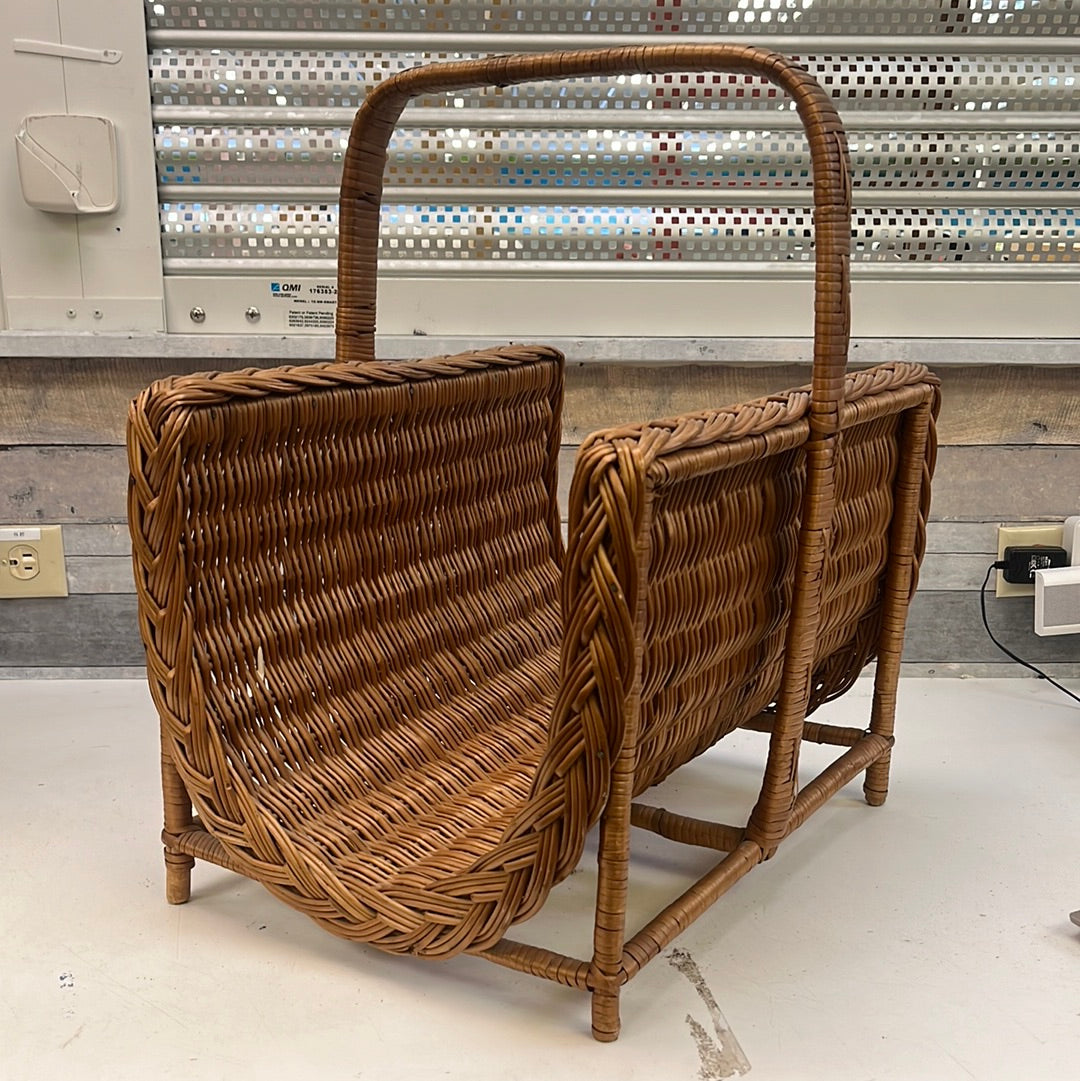 Vintage MCM Curved Wicker Firewood Rack, 1960s