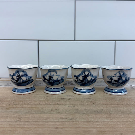 Delft Style Egg Cups Blue White Windmill DBL Netherlands Set