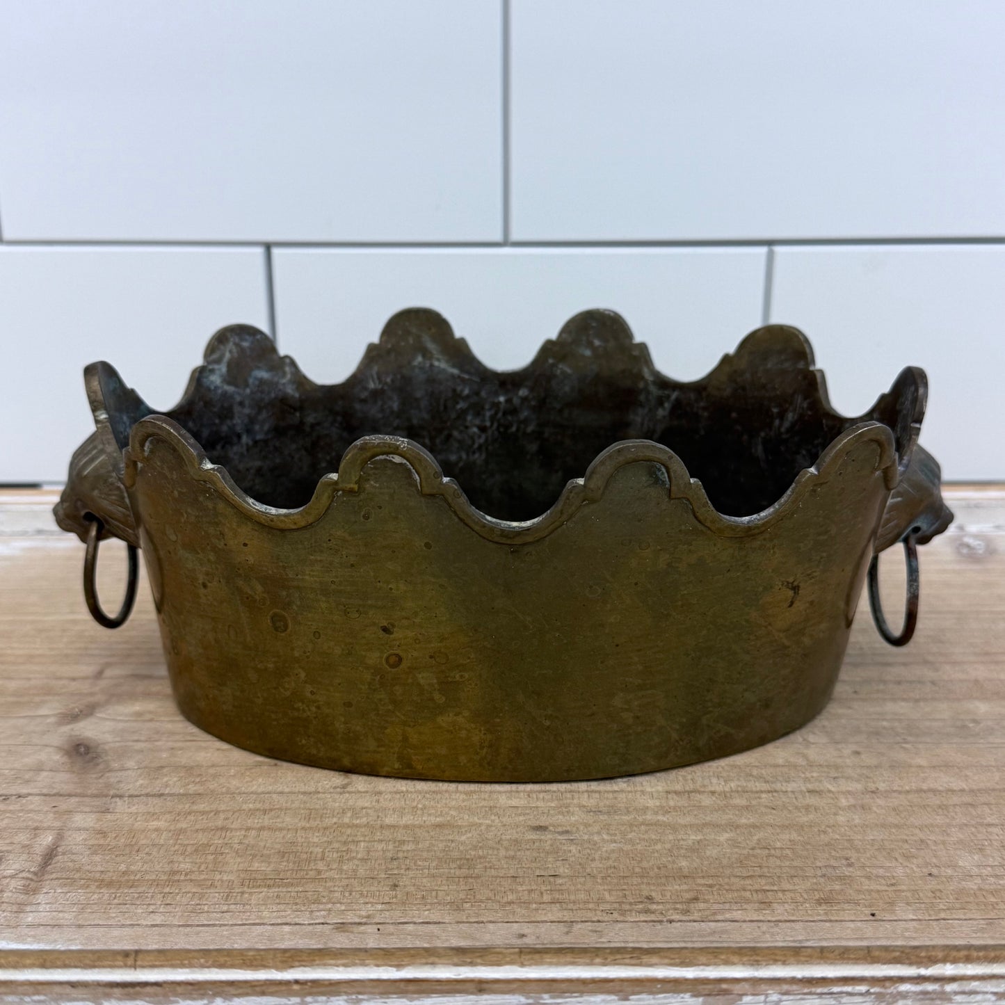 Brass Lion’s Head Cachepot Planter Vintage 1960s