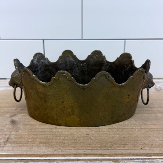 Brass Lion’s Head Cachepot Planter Vintage 1960s