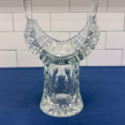 Vintage L.E. Smith Daisy & Button Glass Basket 1980s