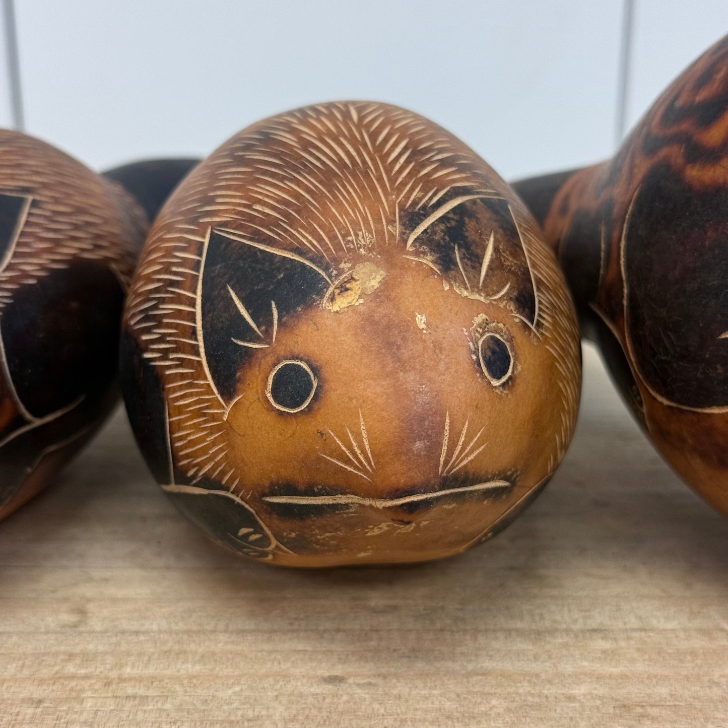 Peruvian Carved Gourd Rattles Animal Folk Art Set 1970s