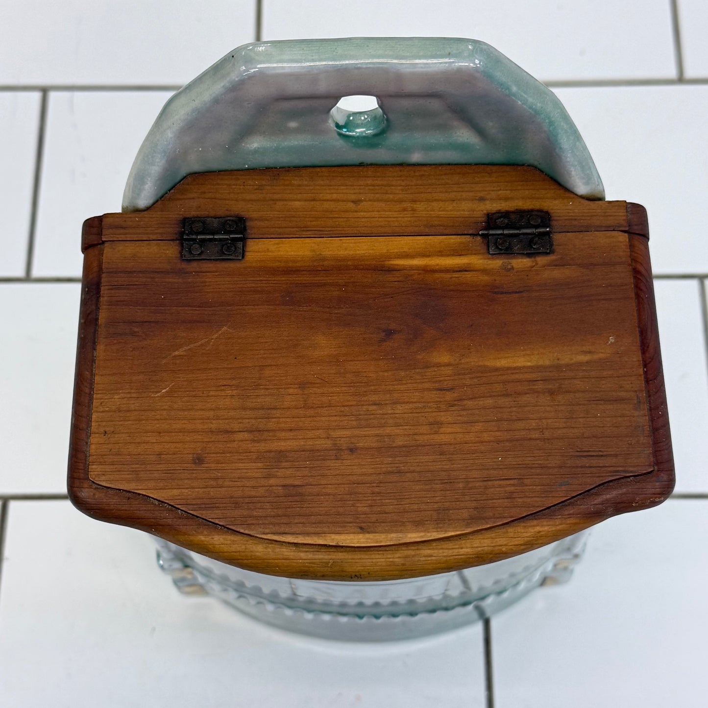 Wall Mounted Porcelain Lusterware Salt Box with Lid