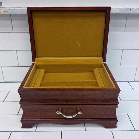 Wooden Jewelry Box Amber Velvet Lined Mid-Century