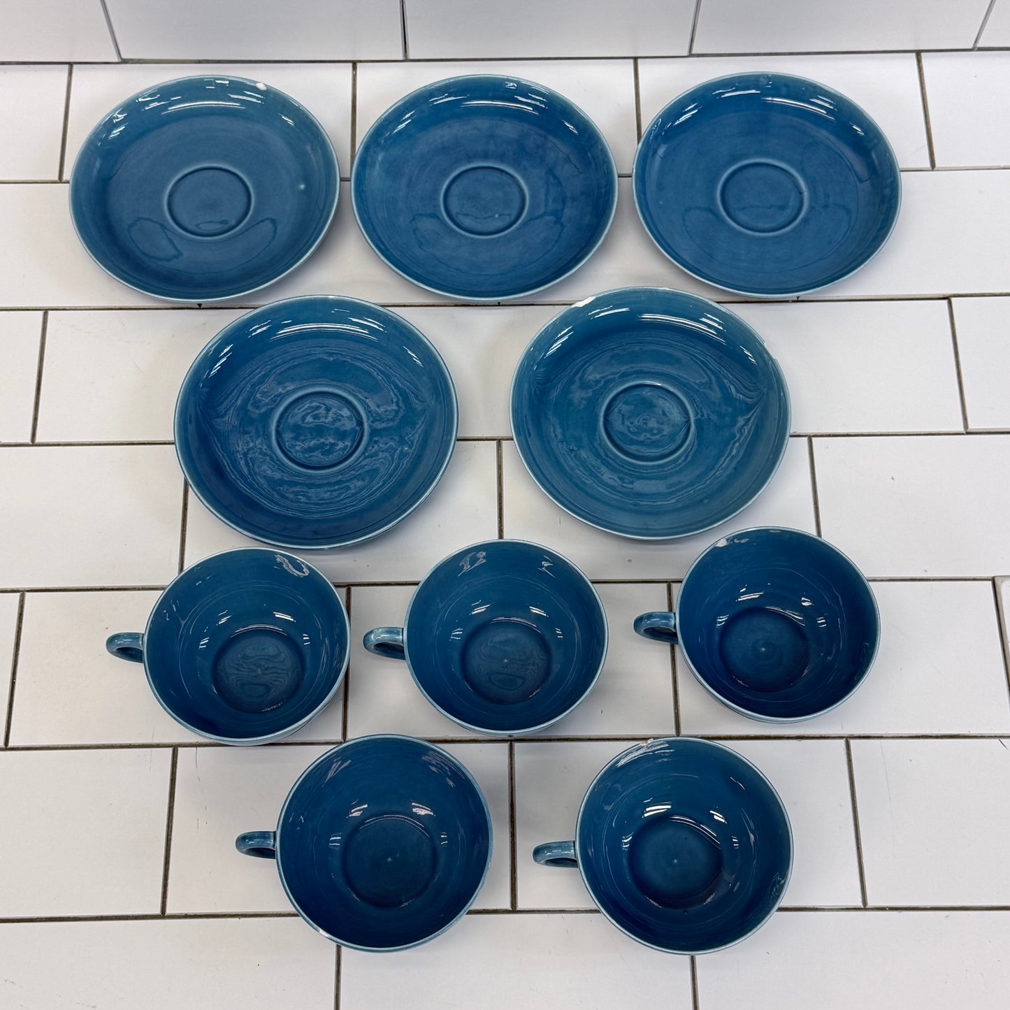 Japanese Blue Glazed Porcelain Tea Set 18 Piece Mid Century