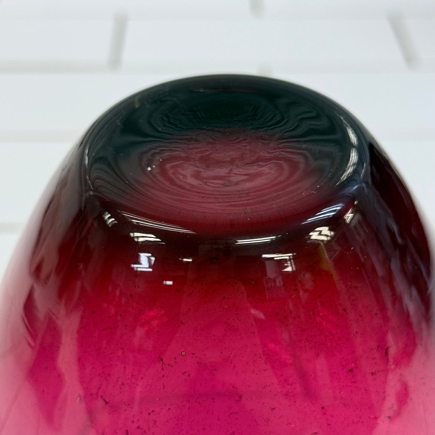 Hand Blown Cranberry Amethyst Art Glass Lidded Jar Vintage