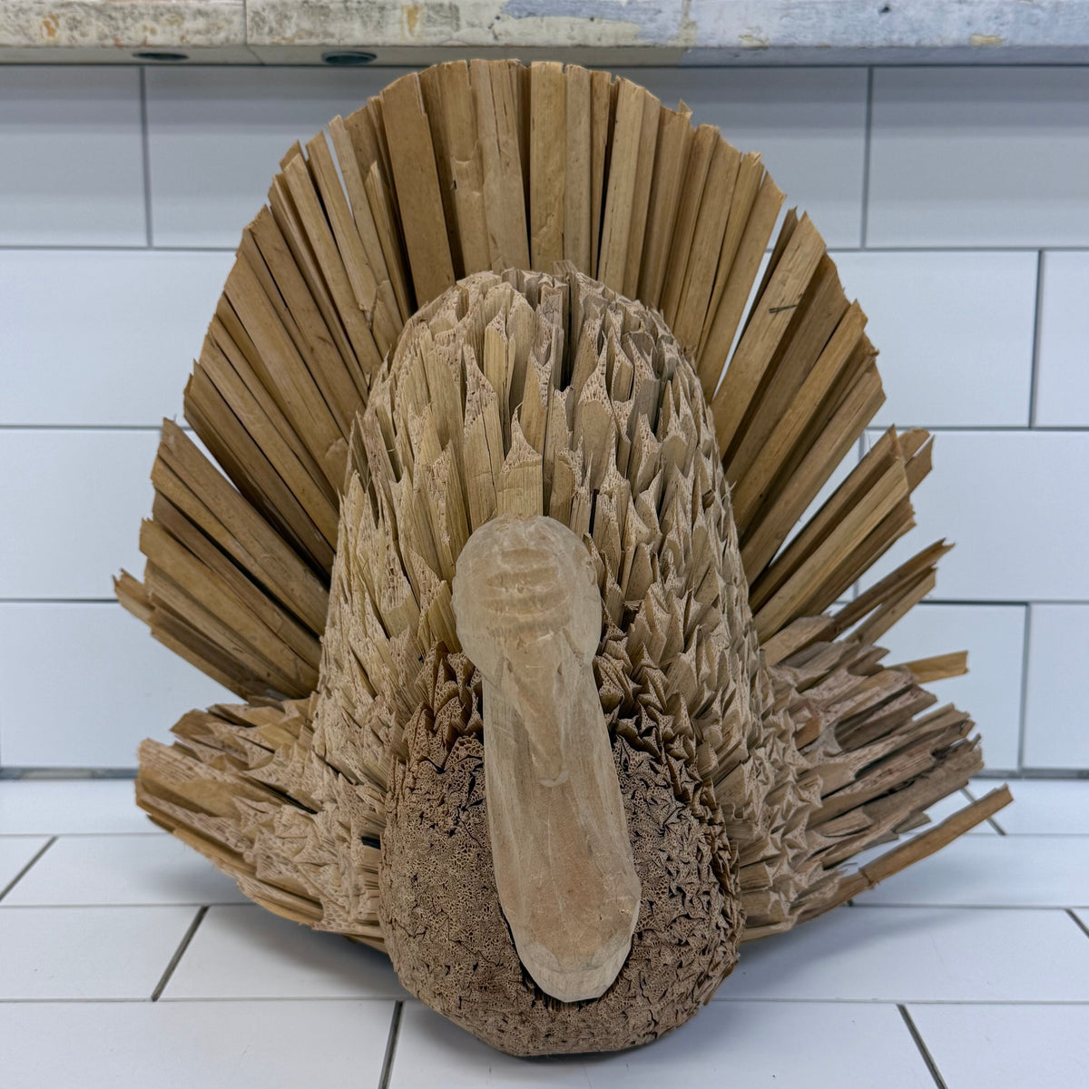 Midwest Importers Corn Husk Wood Turkey Figurine