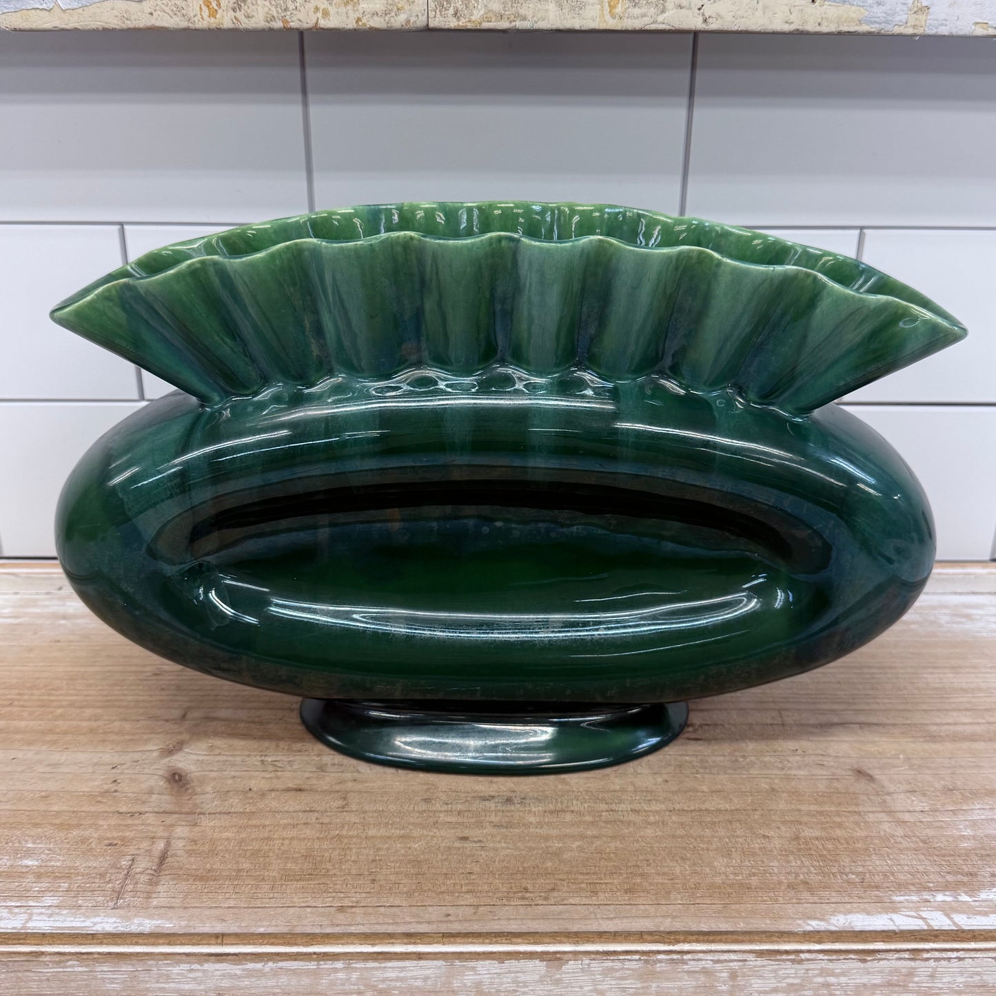 Royal Haeger Green Ruffled Ceramic Vase 1950s