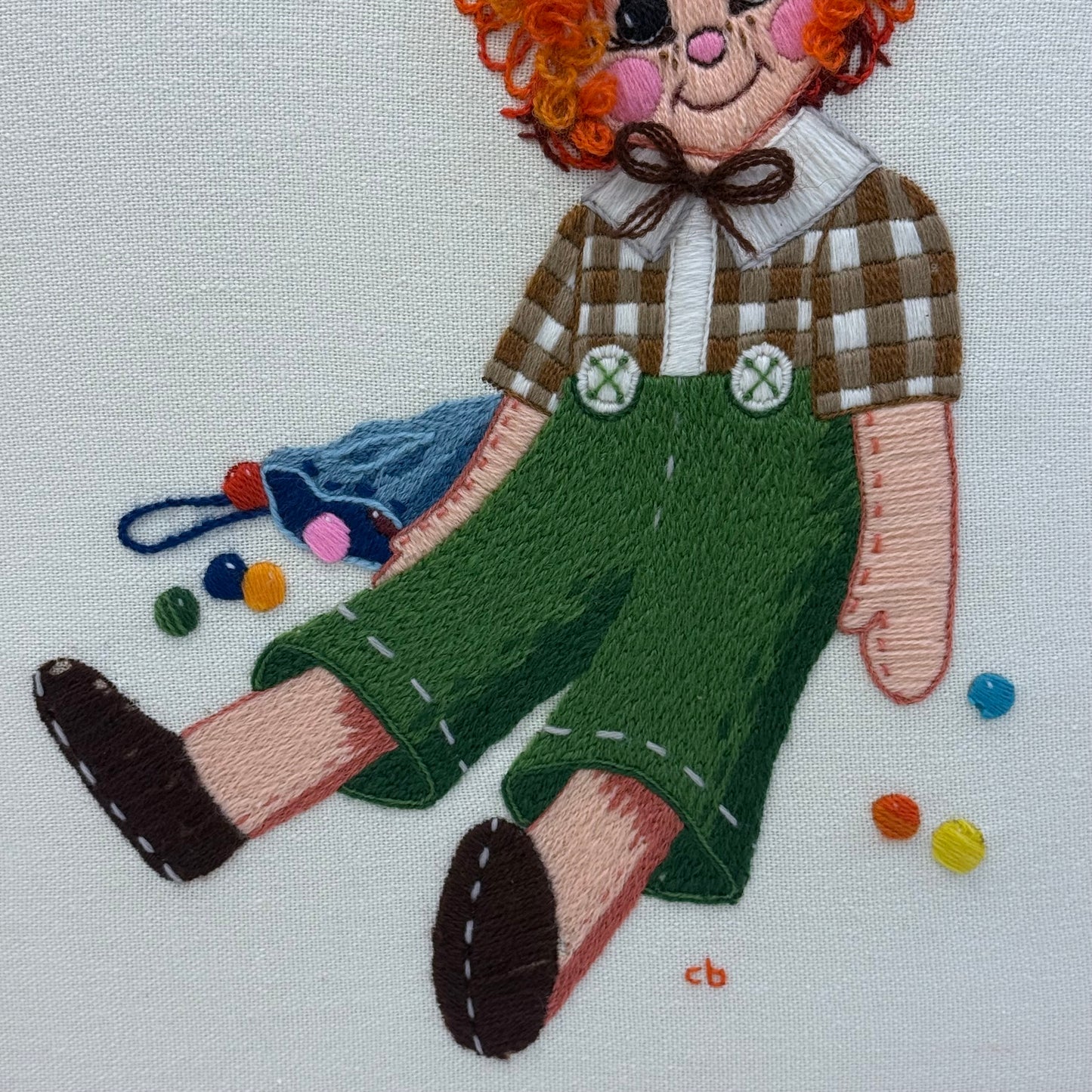 Raggedy Ann & Andy Framed Crewel Embroidery Art, Set of 2