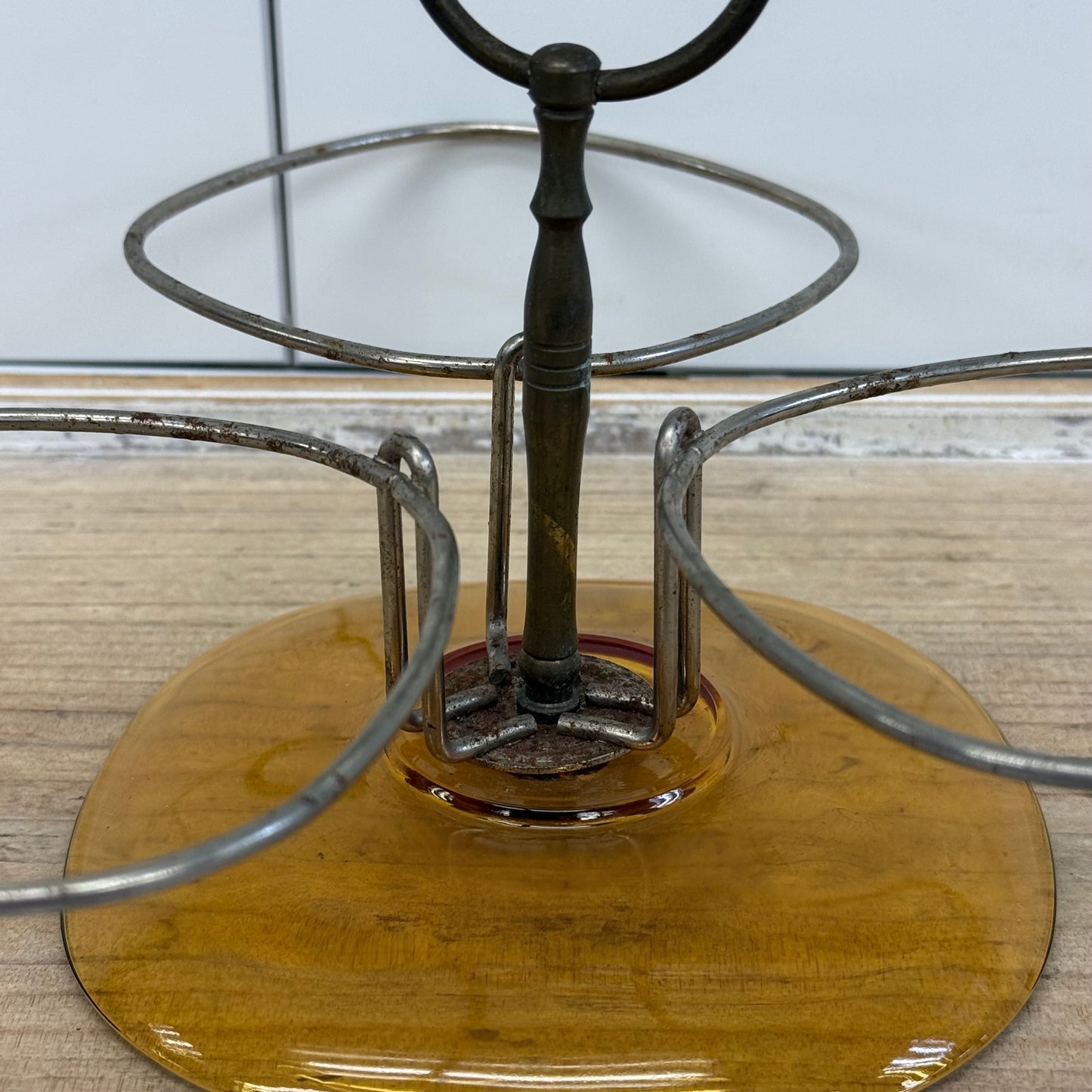 Anchor Hocking & Vereco France Amber Glass Serving Bowls with Stands, Lot of 2
