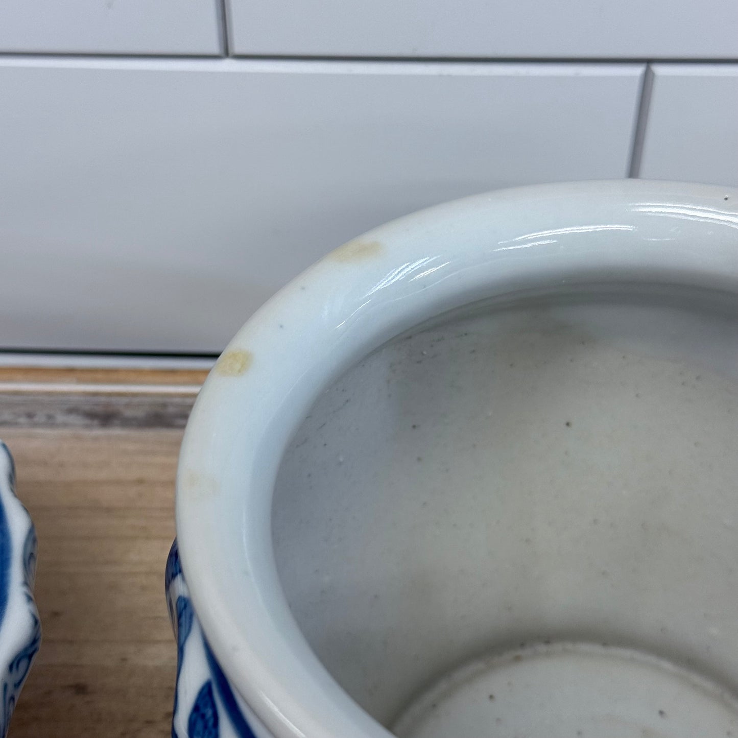 Blue White Floral Ceramic Planters Cachepots Set of 2