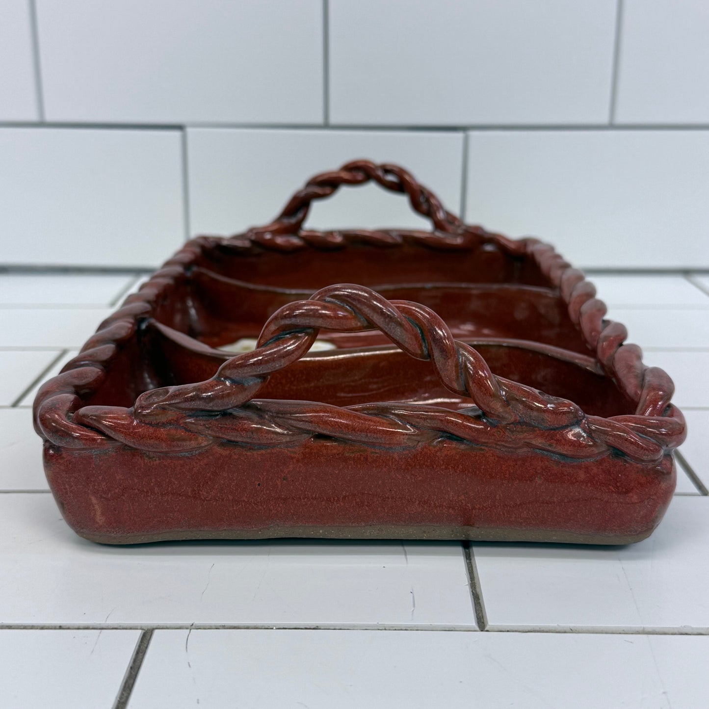 Vintage Studio Art Pottery Divided Serving Tray Signed Stoneware